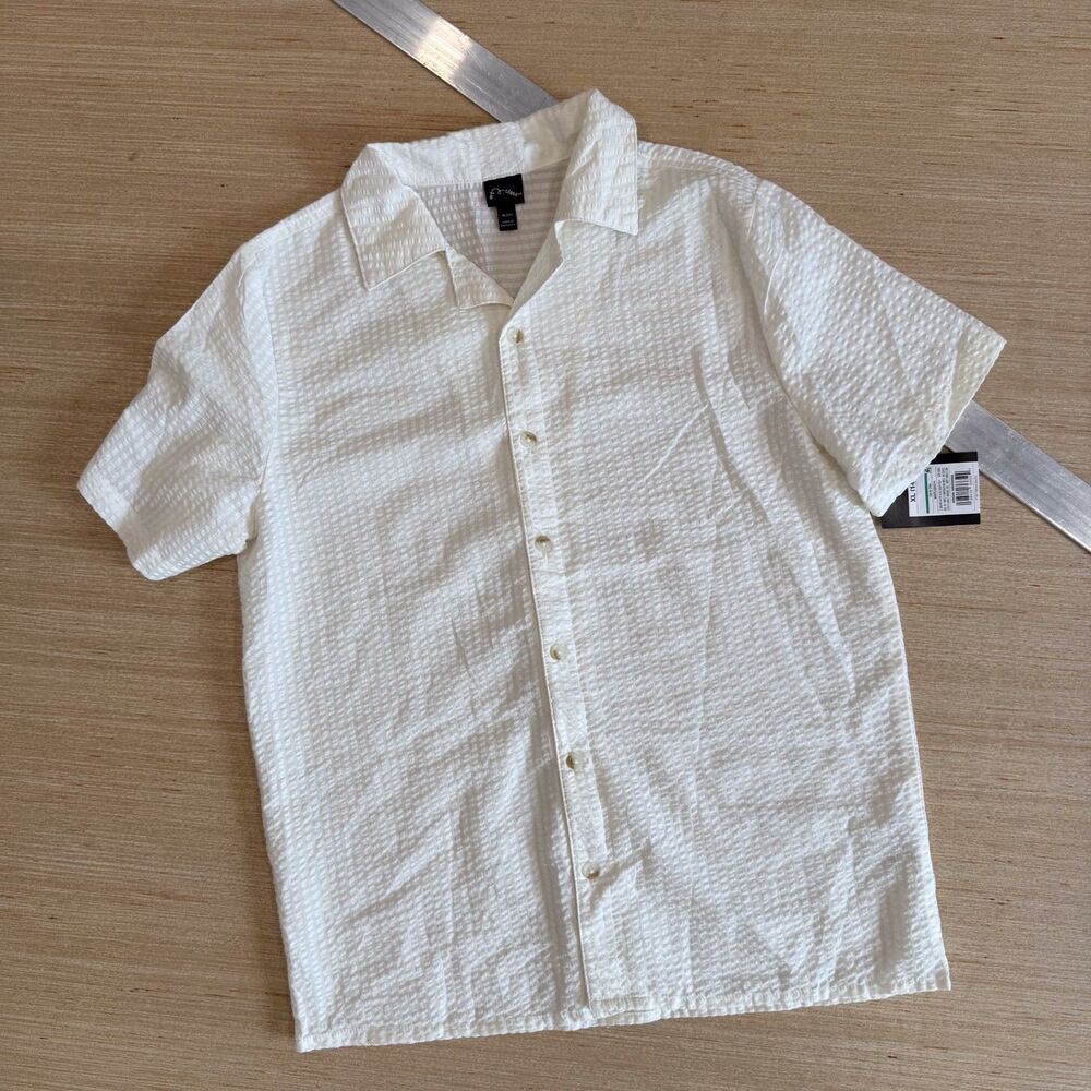 Art Class White Textured Seersucker Button-Up Shirt XL (14)